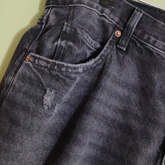 Old Navy High Rise Slouchy Straight Black Denim Jeans Size 14 Button Fly Grunge - Picture 10 of 13